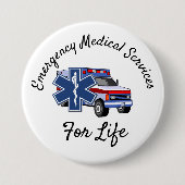 EMS-ambulance voor het leven Ronde Button 7,6 Cm (Voorkant)