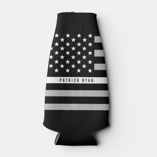 EMS Dunne Witte Lijn Amerikaanse Vlag Monogram Naa Flesjeskoeler (Voorkant)