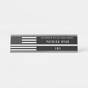 EMS Dunne Witte Lijn Amerikaanse Vlag Monogrammed Bureau Naambordje