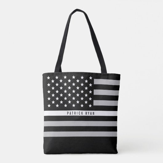 EMS EMT Thin Grey Line American Flag Naam toevoege Tote Bag (Achterkant)