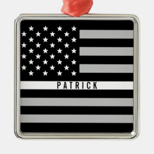 EMS EMT Thin White Line American Flag Monogram Metalen Ornament