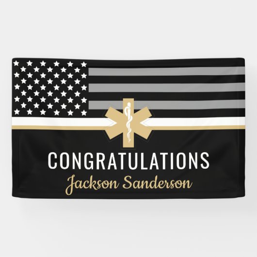 EMS First Responder Thin White Line EMT Retirement Spandoek (Horizontaal)