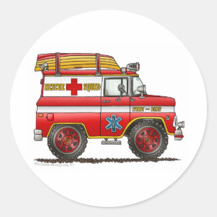 EMS Rescue Van Ambulance Fire Truck Ronde Sticker