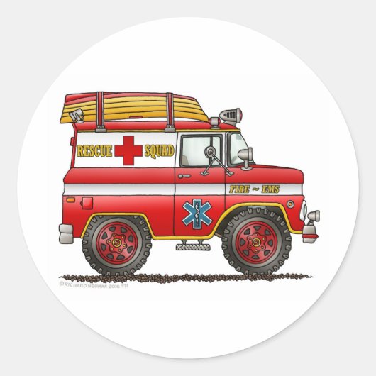 EMS Rescue Van Ambulance Fire Truck Ronde Sticker (Voorkant)