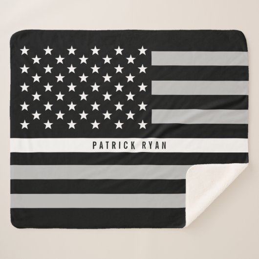 EMS Thin White Line American Flag Monogram Med. Sherpa Deken (Voorkant (horizontaal))
