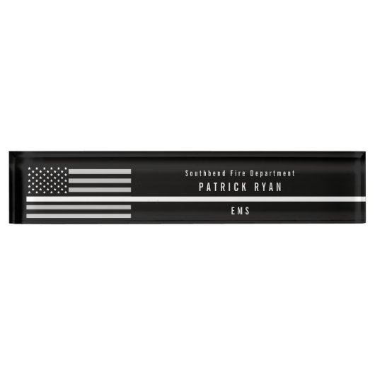 EMS Thin White Line American Flag Monogram Naambordje (Voorkant)