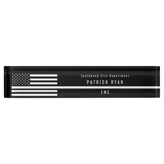 EMS Thin White Line American Flag Monogram Naambordje (Voorkant)