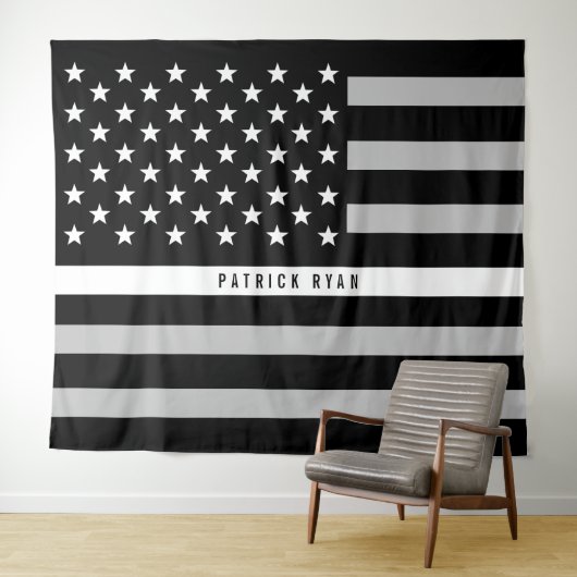 EMS Thin White Line American Flag Monogram Wandkleed (In Situ (horizontaal))