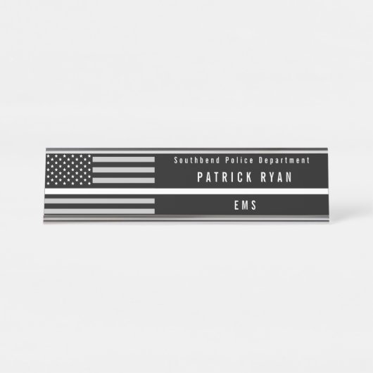EMS Thin White Line American Flag Monogramed Bureau Naambordje (Voorkant)