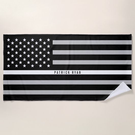 EMS Thin White Line American Flag Monogramed Strandlaken (Voorkant)