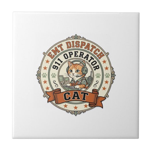 EMT-dispatch 911-operator Cat EMT-dispatch 911-Ope Tegeltje (Voorkant)