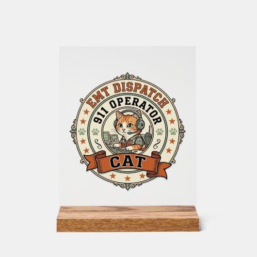 EMT-dispatch 911-operator Cat EMT-dispatch 911-tel Acryl Bord (Voorkant)