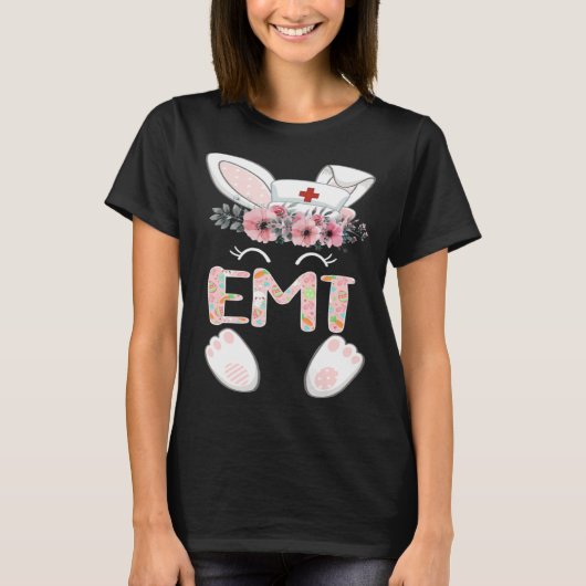 EMT Easter Nurse Floral Bunny T-shirt (Voorkant)