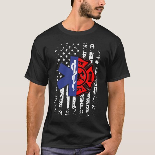 EMT Firefighter American Flag T-shirt (Voorkant)