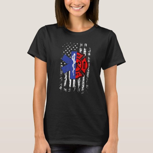 Emt Firefighter Firefighter Emt American Flag T-shirt (Voorkant)