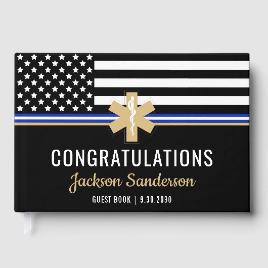 EMT First Responder White Line Flag EMS Retiremen Gastenboek (Voorkant)