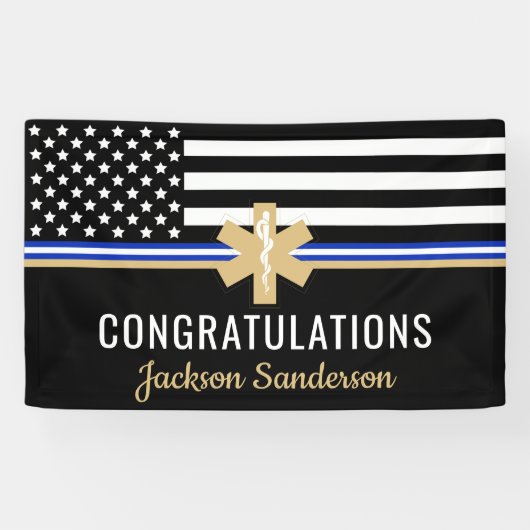 EMT First Responder White Line Flag EMS Retirement Spandoek (Horizontaal)