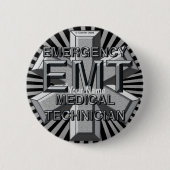 EMT Grey Logo pin Ronde Button 5,7 Cm (Voorkant)
