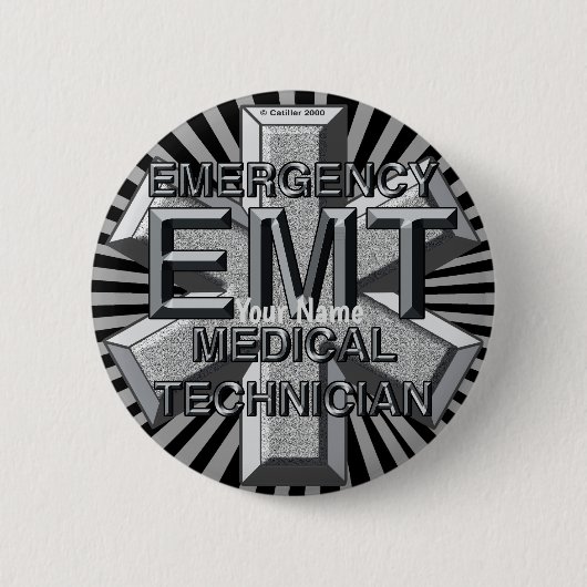EMT Grey Logo pin Ronde Button 5,7 Cm (Voorkant)