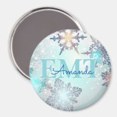 EMT Ice Blue Snowflake Personalized Name  Magneet (Voorkant / Achterkant)