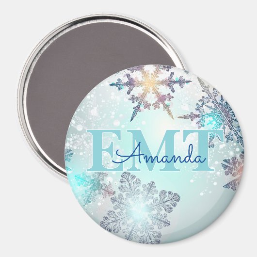 EMT Ice Blue Snowflake Personalized Name  Magneet (Voorkant / Achterkant)