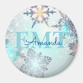 EMT Ice Blue Snowflake Personalized Name  Magneet (Voorkant)