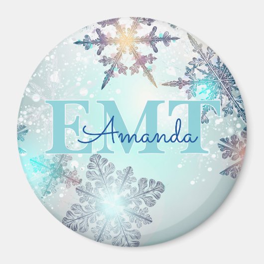 EMT Ice Blue Snowflake Personalized Name  Magneet (Voorkant)
