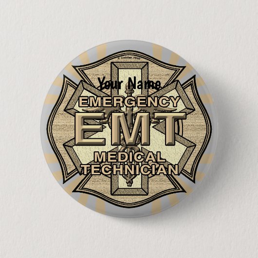 EMT Maltese Cross pin-knop Ronde Button 5,7 Cm (Voorkant)