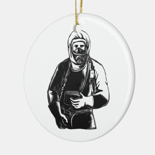 EMT met Hazmat Suit Scratchboard Keramisch Ornament (Links)