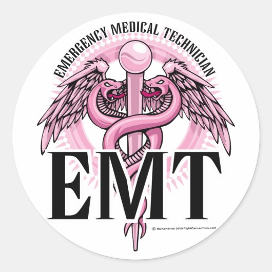 EMT Pink Caduceus Ronde Sticker (Voorkant)