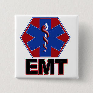 EMT STAR VAN HET LIFE-SYMBOOL - MEDISCHE TECH IN N VIERKANTE BUTTON 5,1 CM