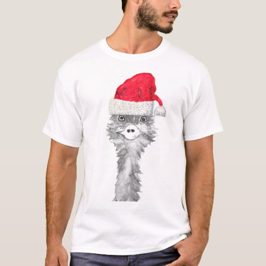 Emu Bird Funny Humor Ostrich Emo Animal Xmas Santa T-shirt (Voorkant)