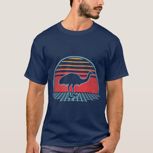 Emu Bird Rhea Retro  80s Style Gift T-shirt (Voorkant)