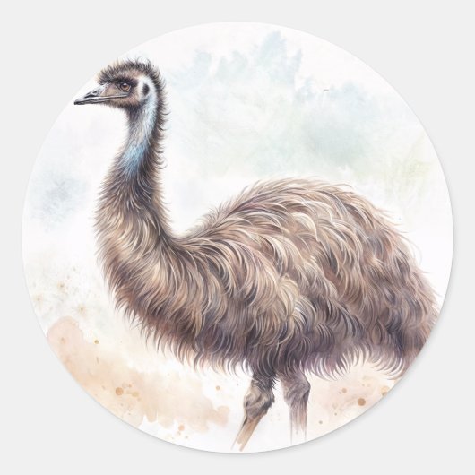 emu bird-Waterverf Ronde Sticker (Voorkant)