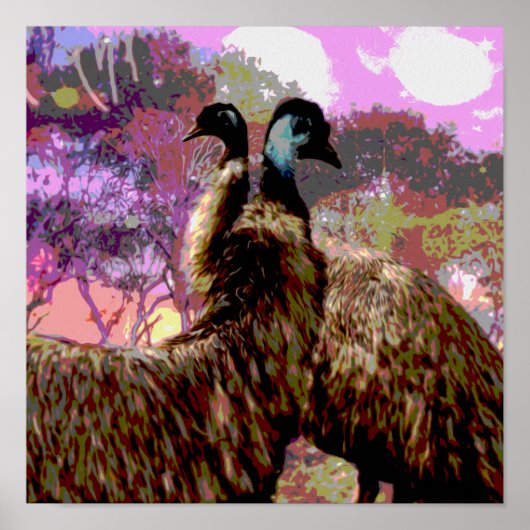 Emu Courtship Waterverf, Poster (Voorkant)