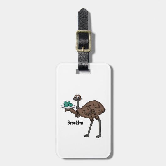 Emu met cartoon van eieren bagagelabel (Voorkant verticaal)