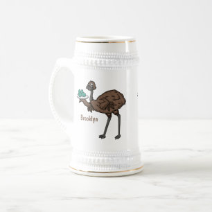 Emu met cartoon van eieren bierpul