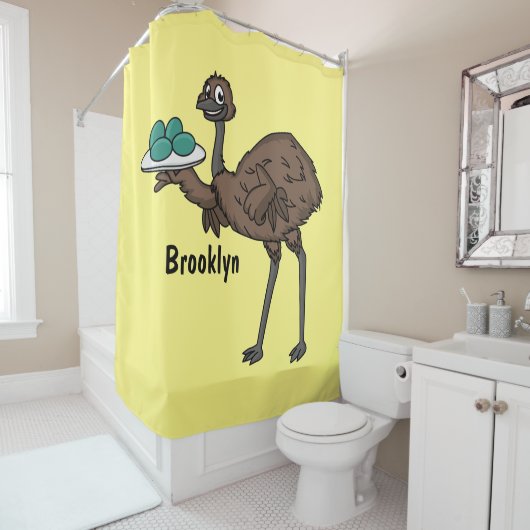 Emu met cartoon van eieren douchegordijn (In situ)