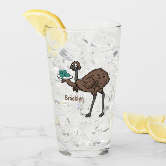 Emu met cartoon van eieren glas (Voorkant ijs)