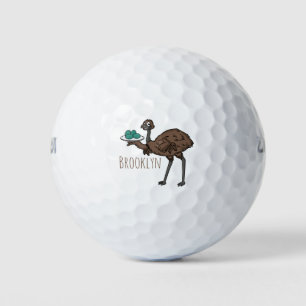 Emu met cartoon van eieren golfballen