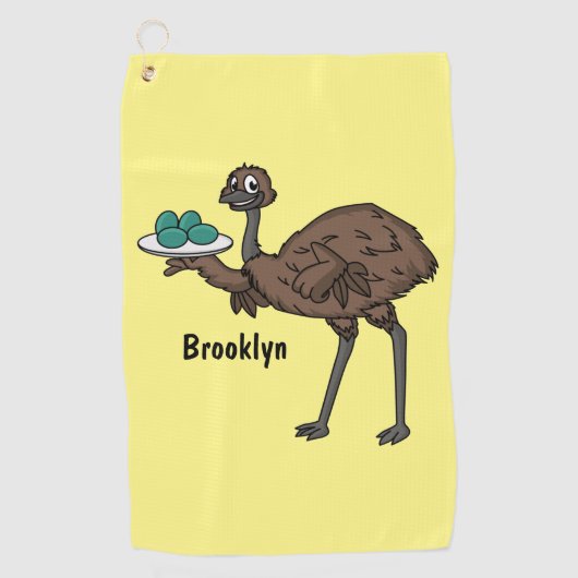 Emu met cartoon van eieren golfhanddoek (Voorkant)