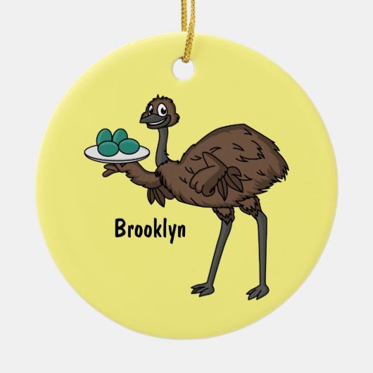 Emu met cartoon van eieren keramisch ornament (Voorkant)