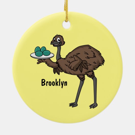 Emu met cartoon van eieren keramisch ornament (Achterkant)