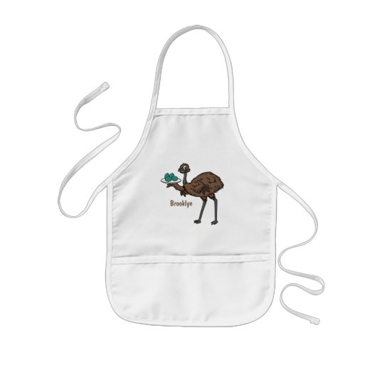Emu met cartoon van eieren kinder schort (Voorkant)