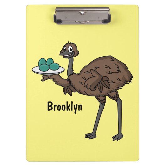 Emu met cartoon van eieren klembord (Voorkant)