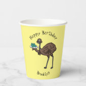 Emu met cartoon van eieren papieren bekers (Achterkant)