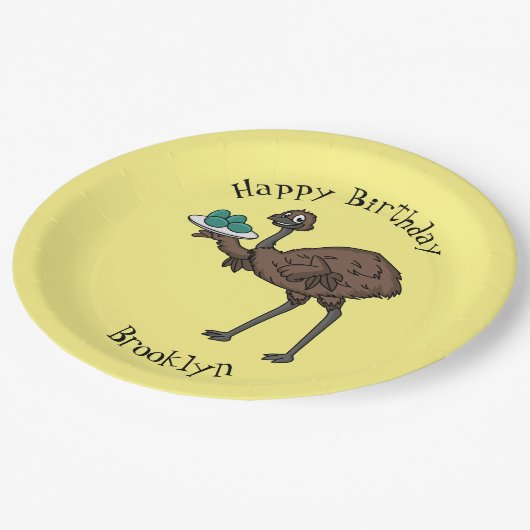 Emu met cartoon van eieren papieren bordje (Gekanteld)