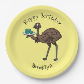 Emu met cartoon van eieren papieren bordje (Voorkant)