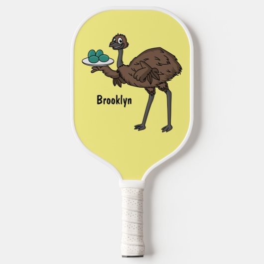 Emu met cartoon van eieren pickleball paddle (Voorkant)