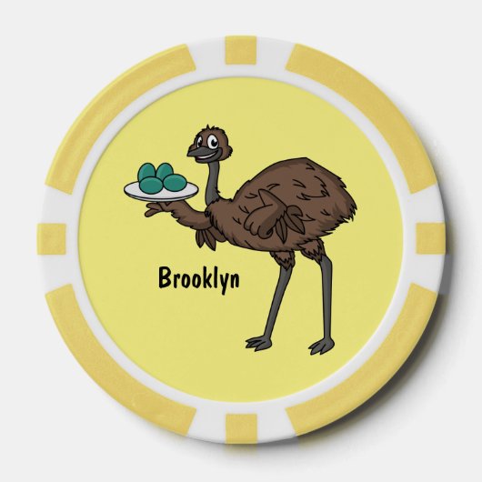 Emu met cartoon van eieren poker chips (Voorkant)